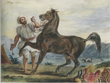 Turco conduciendo su caballo o árabe Pinturas al óleo